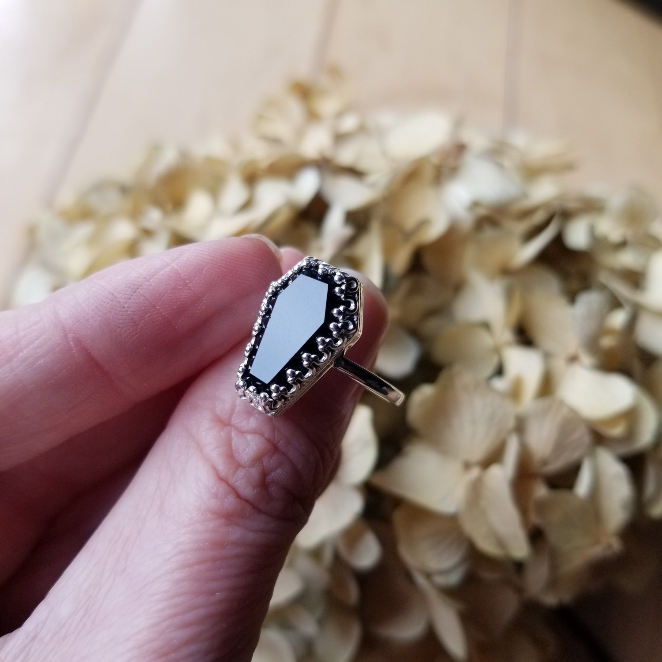Black onyx deals coffin ring